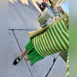 Free people Malibu striped cashmere crewneck sweater lime green